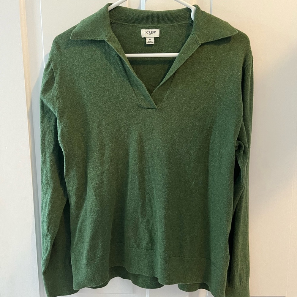 J. Crew Women's Green Long Sleeve V-Neck Top